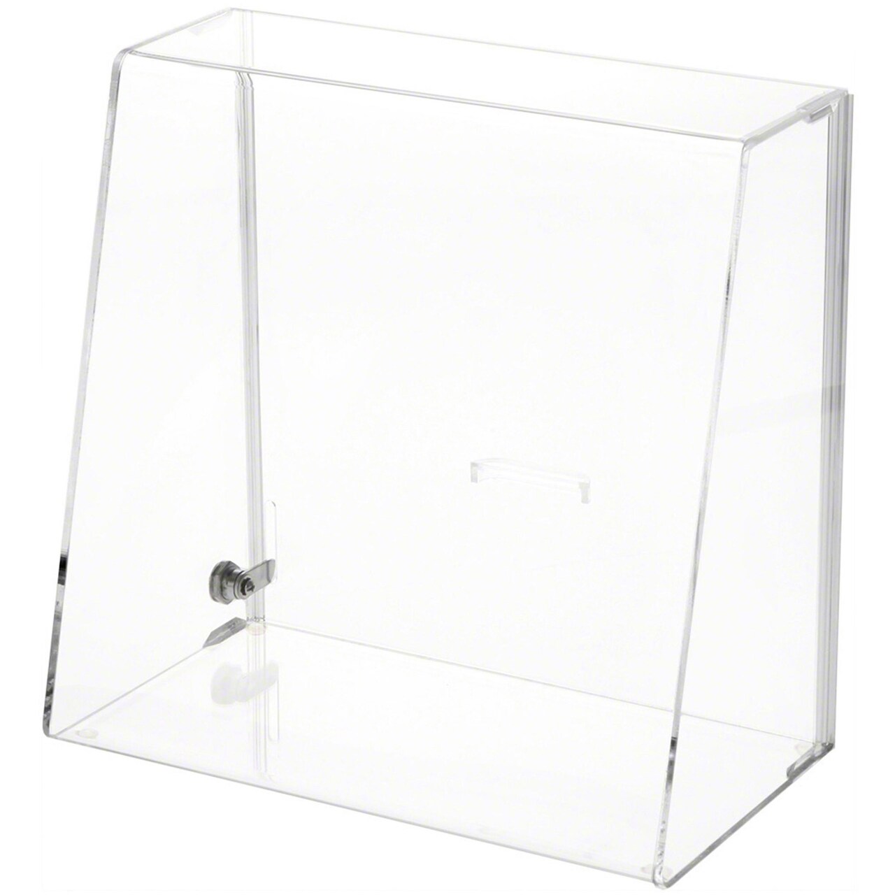 Plymor Clear Acrylic Locking Display Case with Slanted Front and Sliding Back, No Shelves
